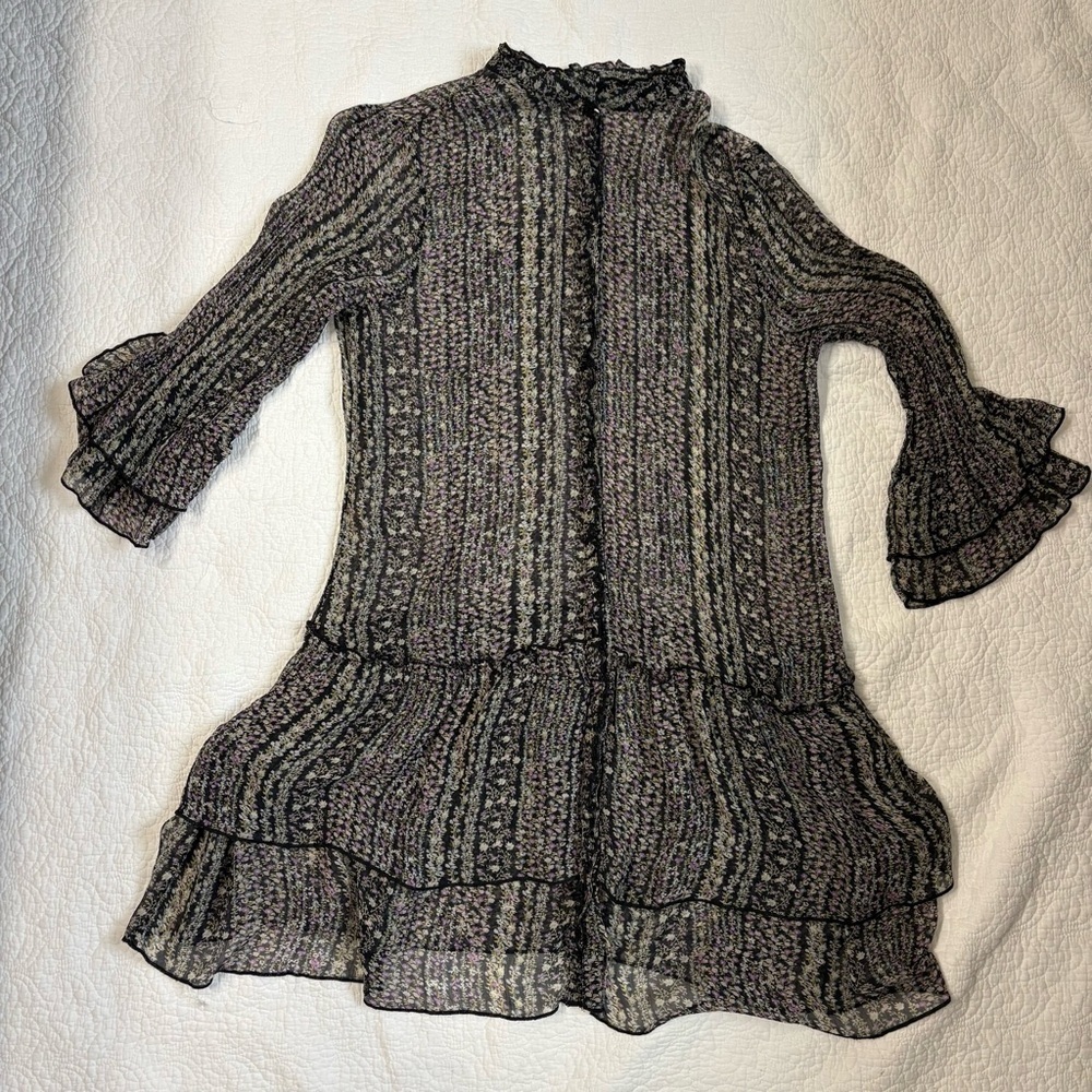 Sundance Sheer Floral Tunic Dress | Tiered Boho Peasant Top | Women’s XL - Picture 2 of 8